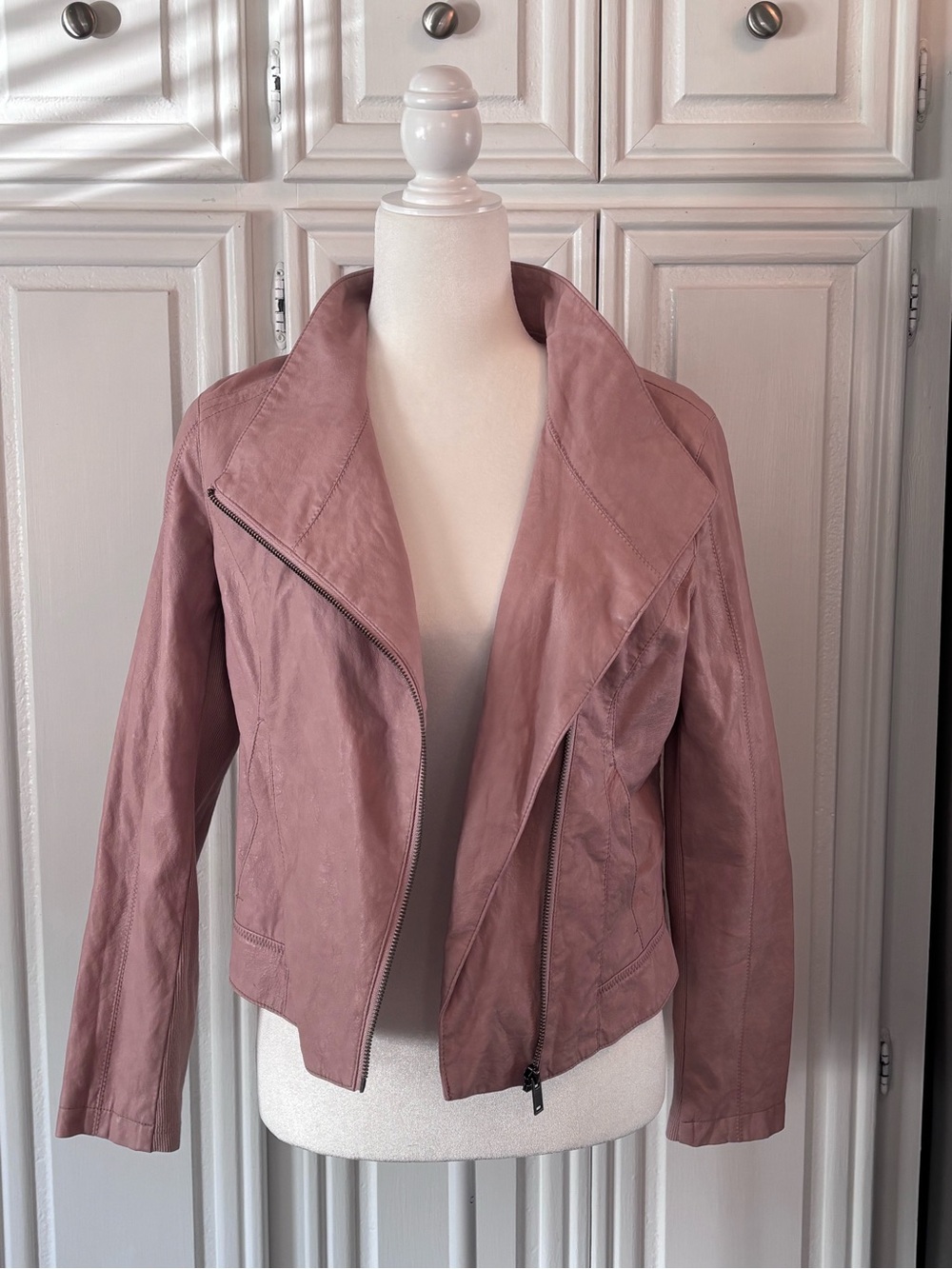 Anthropologie Dusty Rose Asymmetrical Zip Faux Leather Jacket sz S - Picture 9 of 14